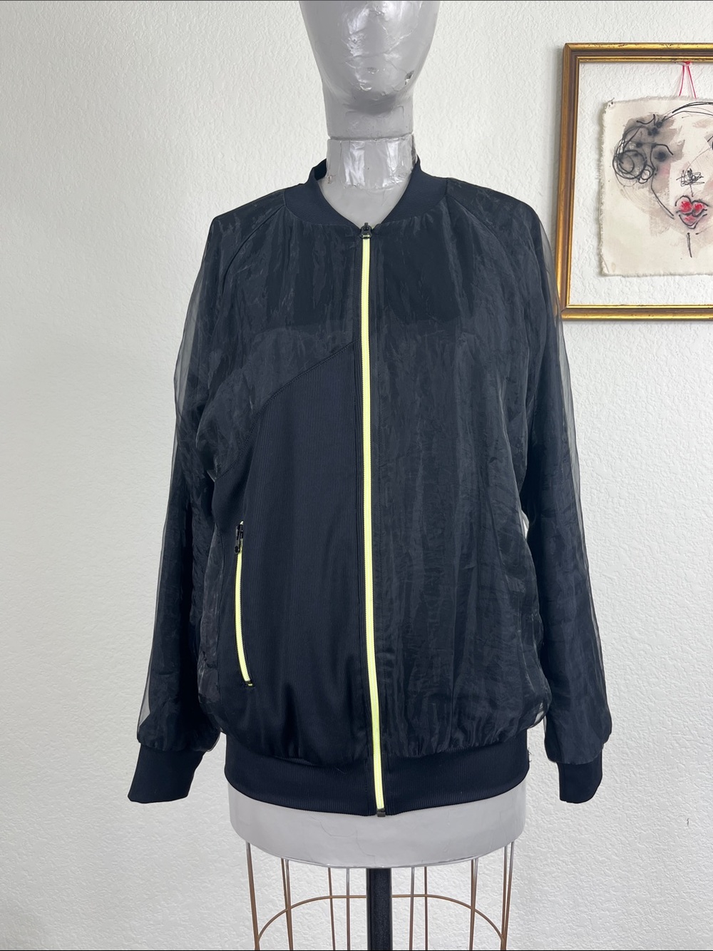 Koral by Ilana Kugel Sheer Neon Accent Bomber Jacket